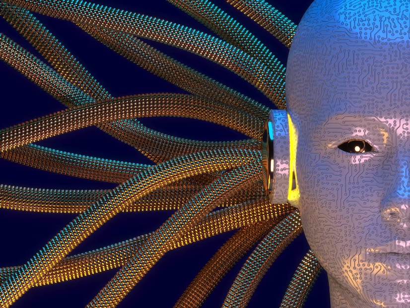Лицо искусственного человека и провода от него