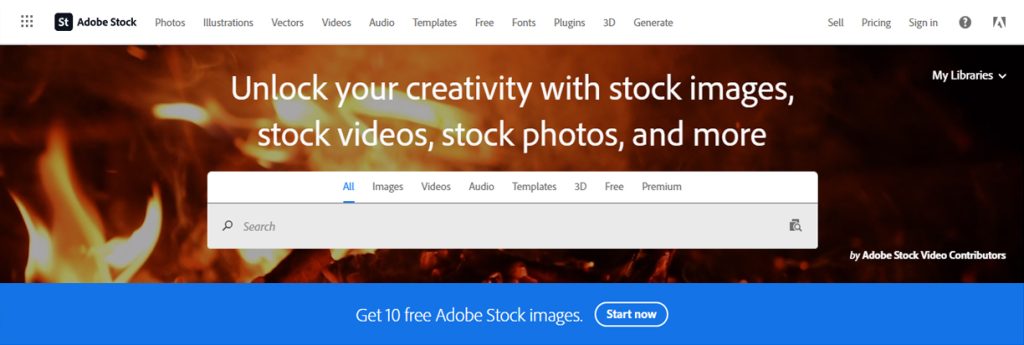 Главная страница фотостока Adobe Stock